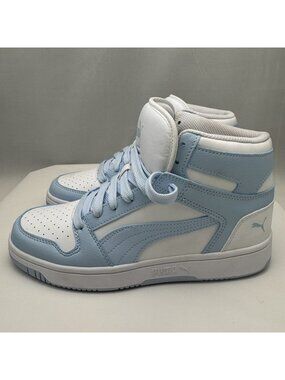 Puma Rebound Layup RCL Sneakers Womens 7.5 White Baby Blue Mid Top Lace Up NWOB